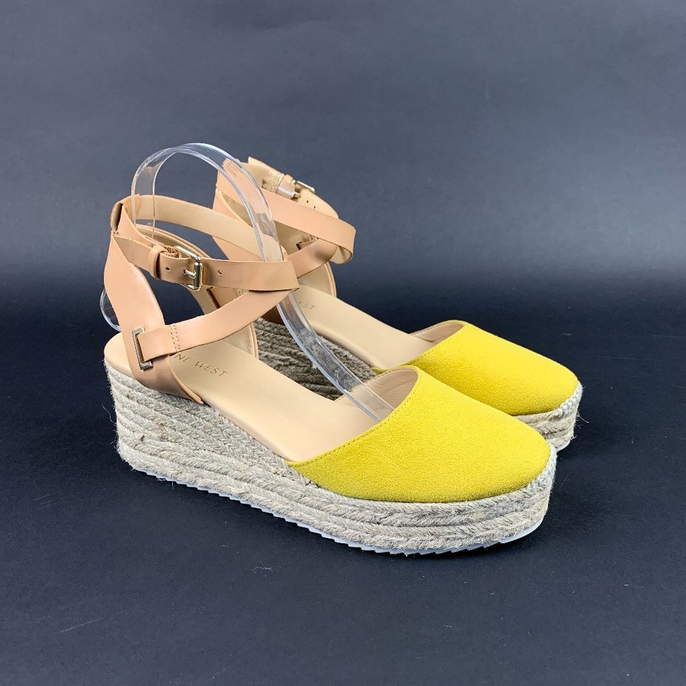Nine West Ava Espadrille Wedge Sandals Yellow NEW